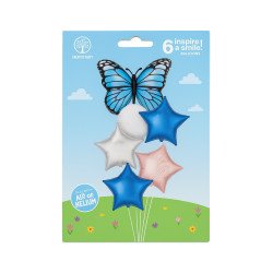Kit 6 Ballons – Papillon Bleu & Étoiles Métalliques