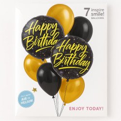 7 Ballons Happy Birthday Noir & Or