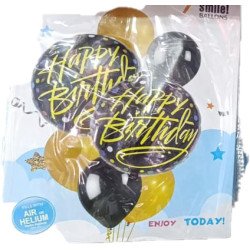 7 Ballons Happy Birthday Noir & Or
