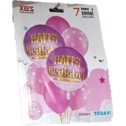 7 Happy Birthday Balloons – Pink Party Set