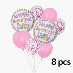 8 Ballons Happy Sweetest Day – Rose & Confettis
