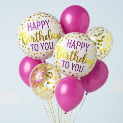8 Ballons Happy Birthday Rose & Confettis – Élégance & Fête