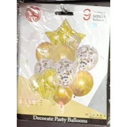 9 Gold Balloons with Heart & Star