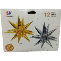 12 Gold 3D Star Balloons – Shiny & Elegant Decor