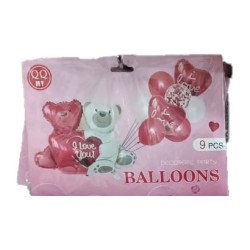 Ballons "Love & Oursons" - Lot de 9
