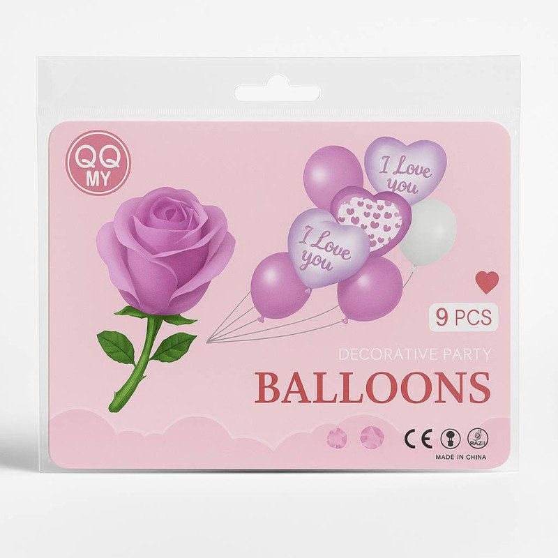 "Purple Love & Rose" Balloons – Set of 9