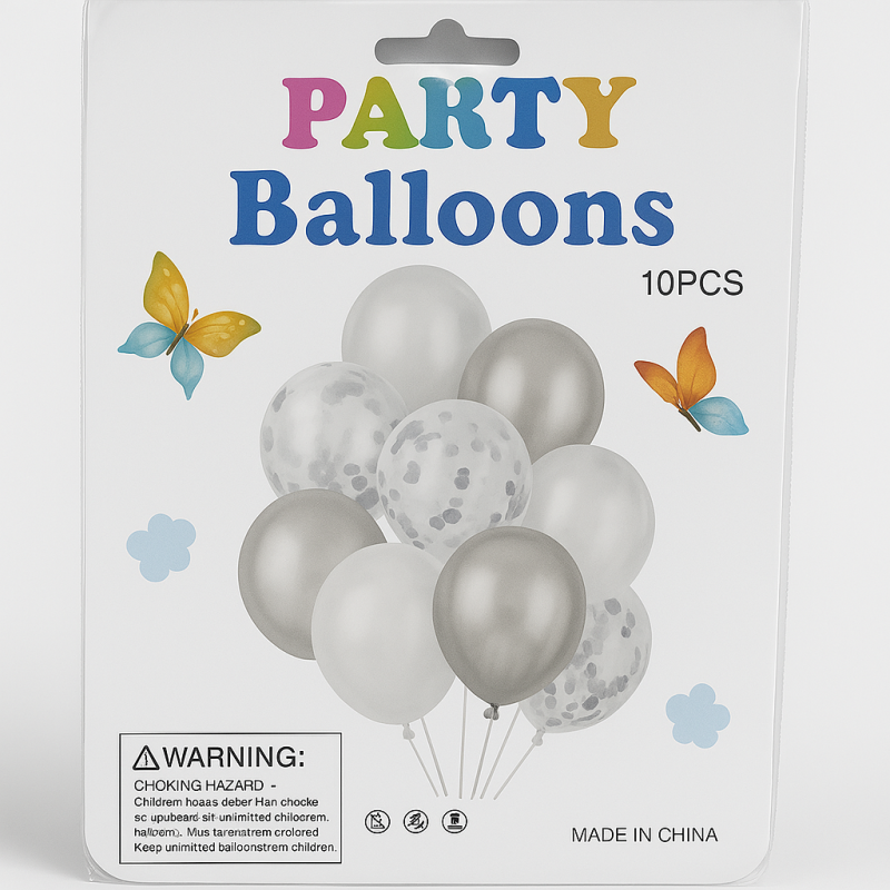 Silver & White Confetti Balloons – Set of 10