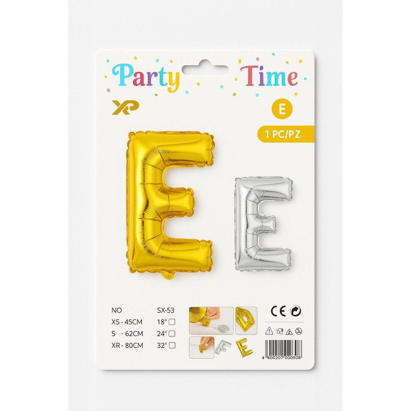 Letter 'E' Balloon - Gold and Silver