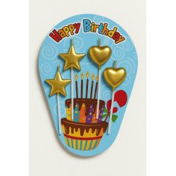 4 Bougies Anniversaire Dorées – Étoiles & Cœurs