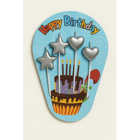 Silver Birthday Candles – Stars & Hearts