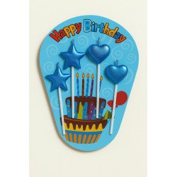 4 Blue Birthday Candles – Stars & Hearts