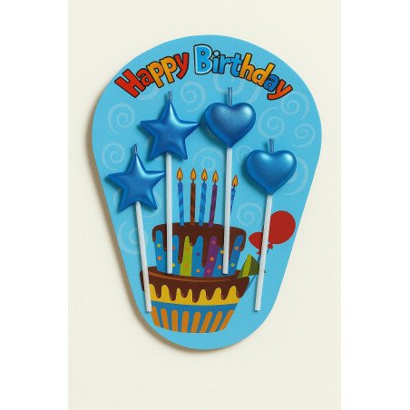4 Blue Birthday Candles – Stars & Hearts