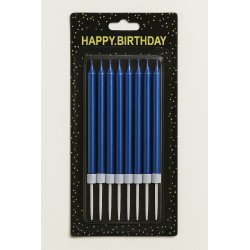 10 Bougies Longues Bleues Métallisées