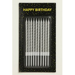 10 Twisted Silver Long Birthday Candles