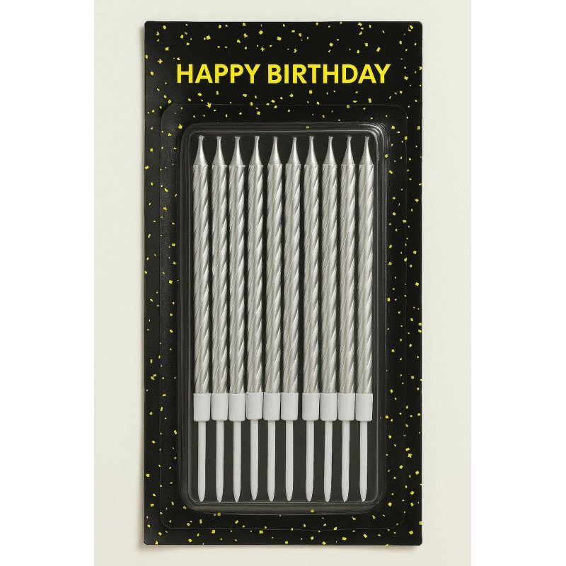 Twisted Silver Long Birthday Candles – Pack of 10