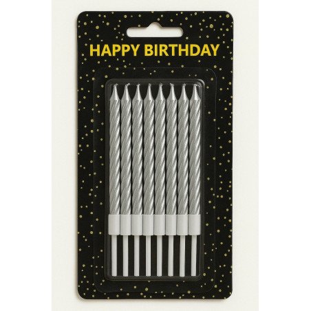 10 Twisted Silver Birthday Candles