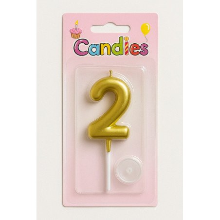 1 Bougie Chiffre 2 Dorée