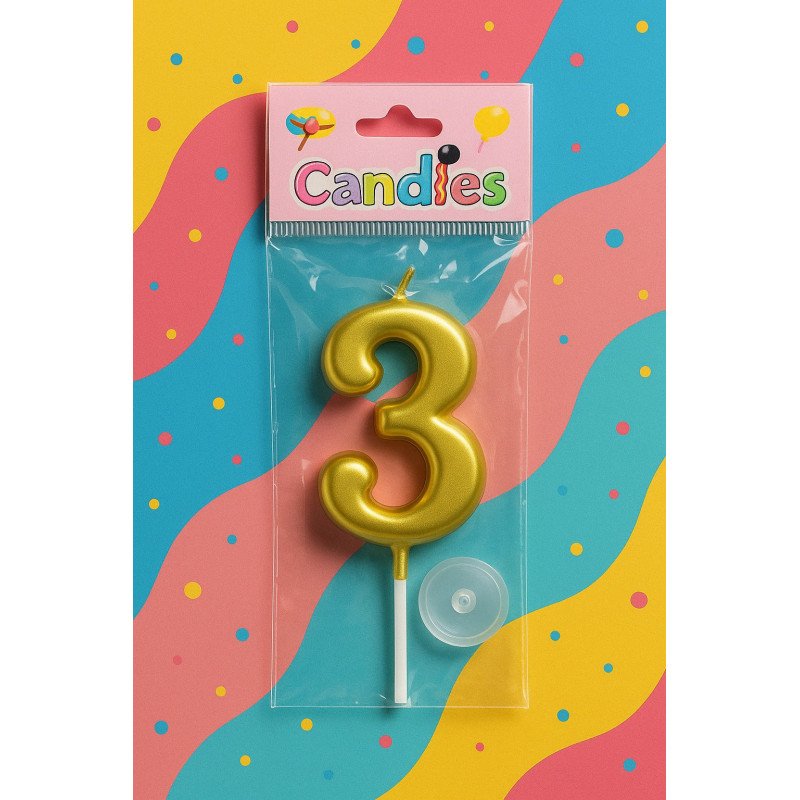 1 Bougie Chiffre 3 Dorée