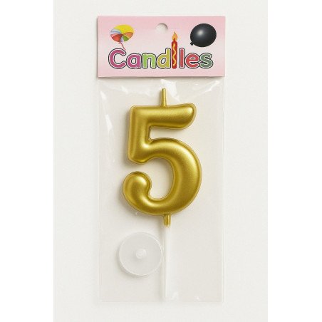 1 Bougie Chiffre 5 Dorée