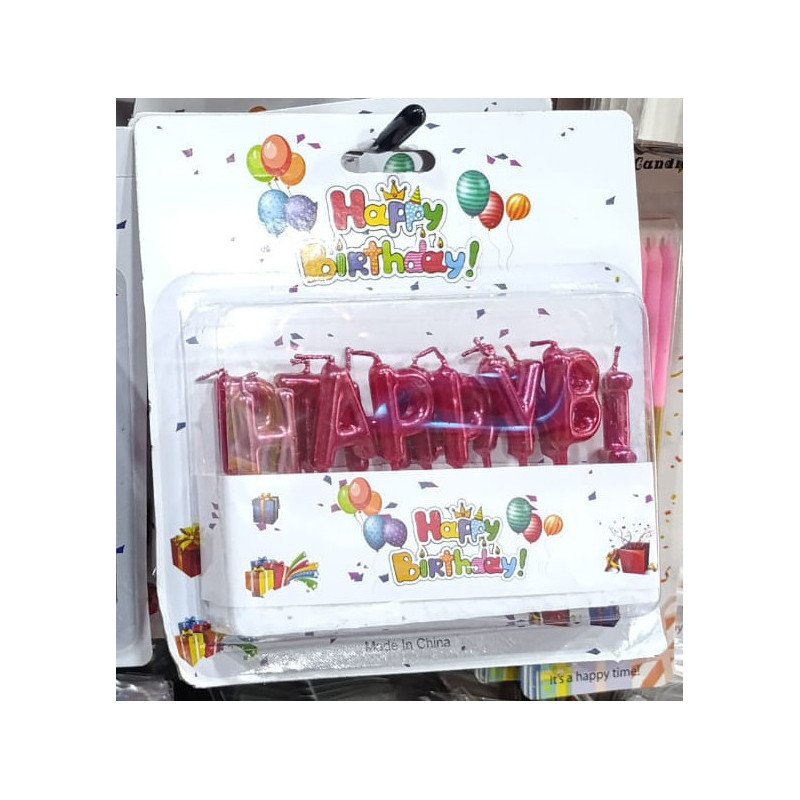 “HAPPY BIRTHDAY” Letter Candles – Metallic Red
