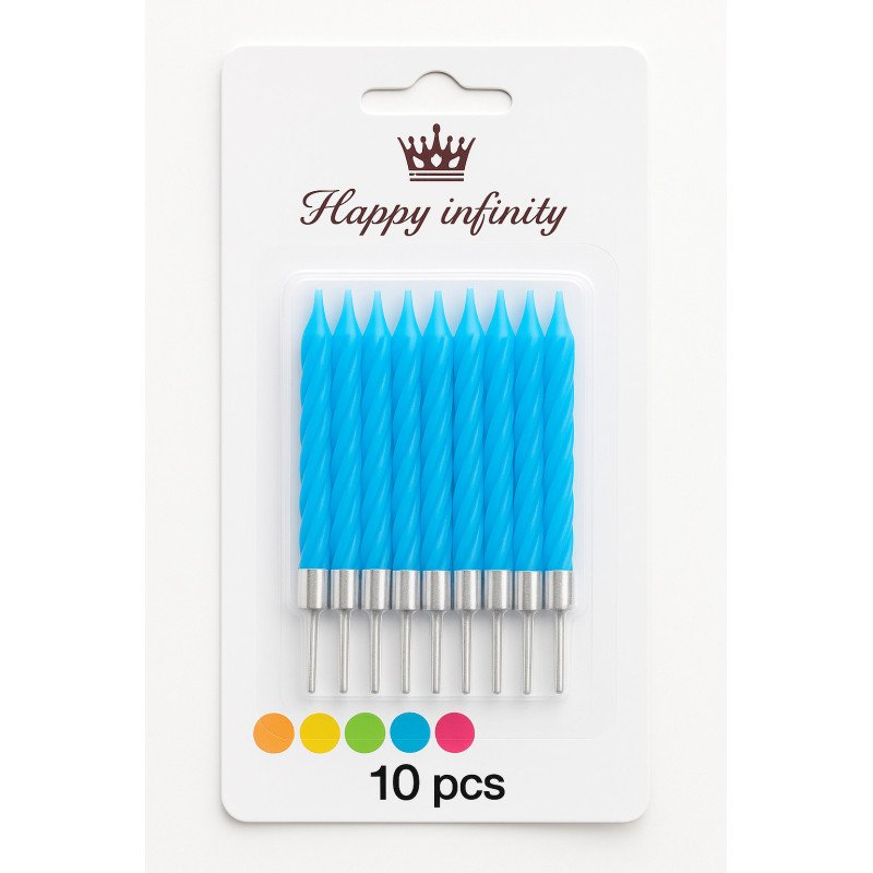10 Bougies Torsadées Bleu Ciel avec Base en Plastique Blanc