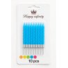 10 Bougies Torsadées Bleu Ciel avec Base en Plastique Blanc