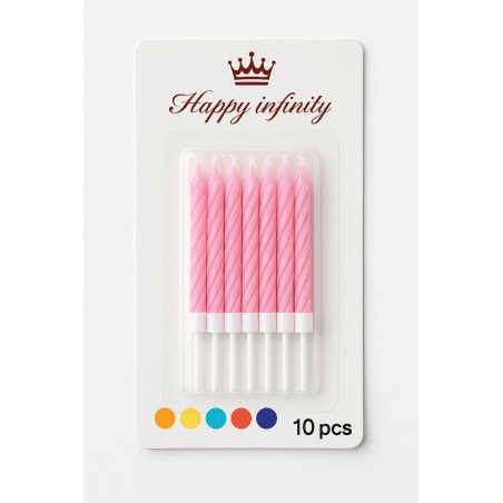 10 Bougies Torsadées Rose avec Base en Plastique Blanc