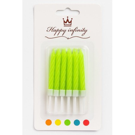 10 Green Spiral Candles with White Plastic Base