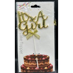 Gold “It’s a Girl” Cake Topper with Ribbon