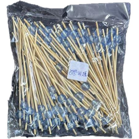 100  Piques Apéritifs en Bois avec Perle Bleue – 12 cm