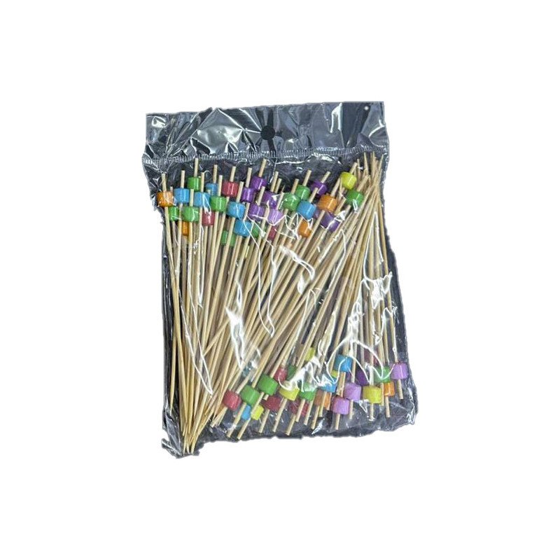 100  Piques Apéritifs en Bois avec Mini Cubes Multicolores – 12 cm