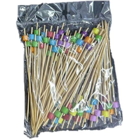 100  Piques Apéritifs en Bois avec Mini Cubes Multicolores – 12 cm