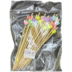 50 Piques Apéritifs en Bois avec Cœurs Multicolores – 12 cm