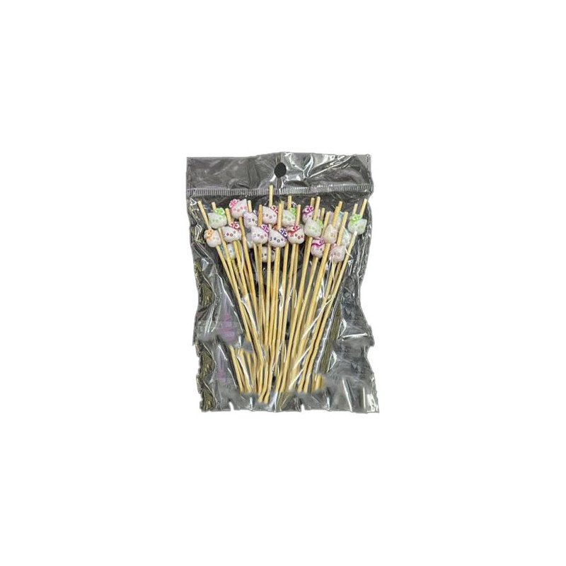 50 Piques Apéritifs en Bois avec Décor Chat Kawaii – 12 cm