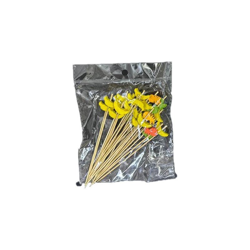 50 Piques Apéritifs en Bois avec Décor Fruits – 12 cm