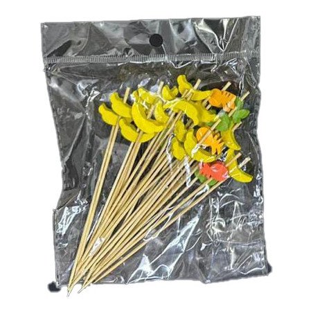 50 Piques Apéritifs en Bois avec Décor Fruits – 12 cm