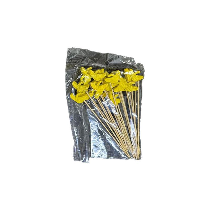 50 Piques en Bois avec Décor Banane – 12 cm