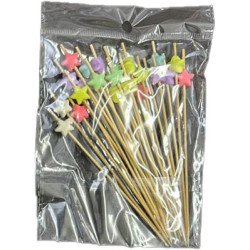 50 Piques en Bois avec Étoiles Multicolores – 12 cm
