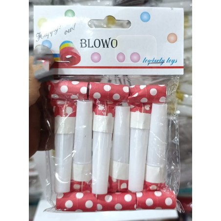 Lot de 6 Sifflets de Fête Rouge à Pois Blancs