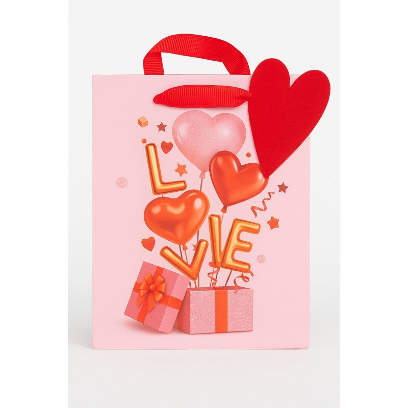 Pink Gift Bag - LOVE Theme with Heart Decorations