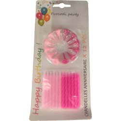 12 BOUGIES ROSES PLUS 12 SUPPORTS