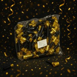 Pack of 100 Black and Gold Metallic Whistles