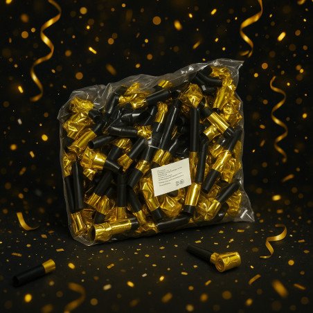 Pack of 100 Black and Gold Metallic Whistles