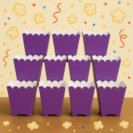 Set of 10 Purple Popcorn Boxes – Festive Design