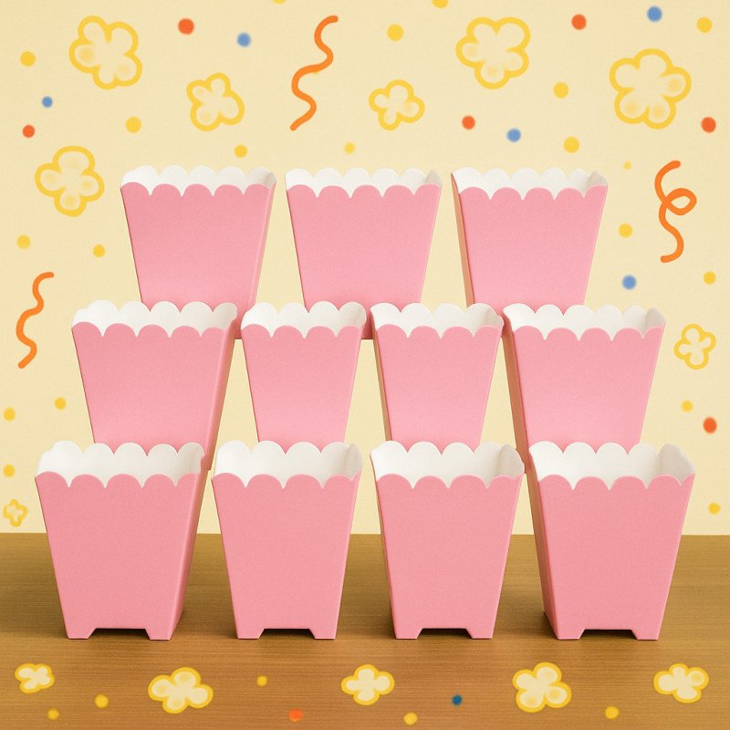 Set of 10 Pink Popcorn Boxes – Festive Design