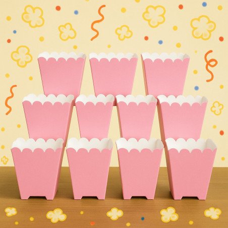 Set of 10 Pink Popcorn Boxes – Festive Design