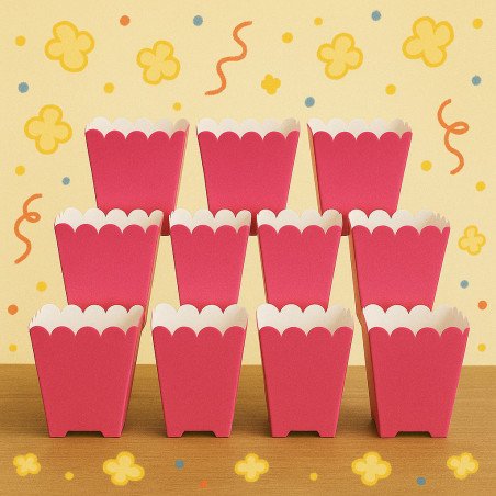 Lot de 10 Boîtes à Pop-Corn Rose Foncé – Forme Festive