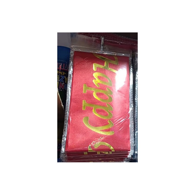 "Happy Birthday" Sash – Red Satin with Gold Letters