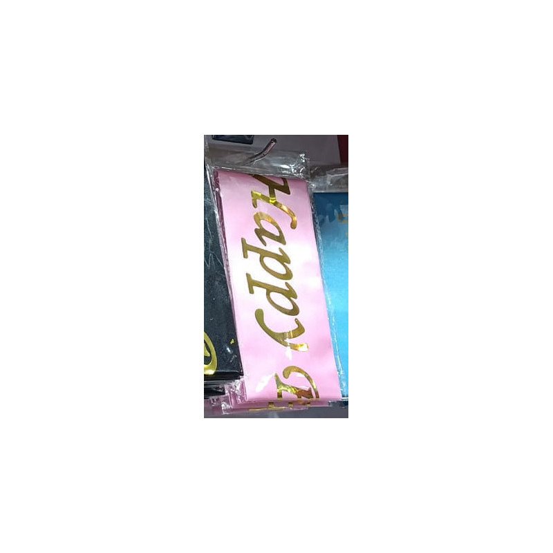 "Happy Birthday" Sash – Pink Satin with Gold Letters