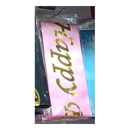 "Happy Birthday" Sash – Pink Satin with Gold Letters